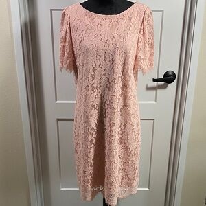 Jessica Howard Pastel Pink Lace Overlay Dress Short Sleeve Size 12